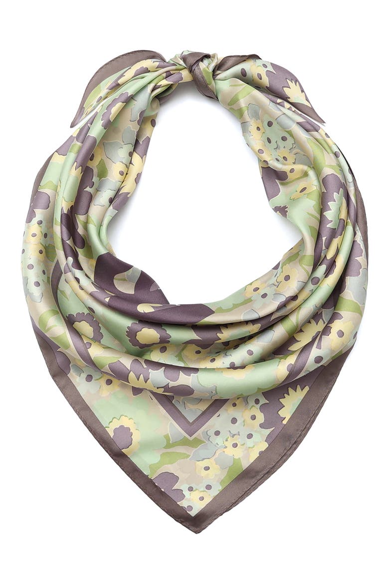 Laurel Floral Script Silk Scarf, Alternate, color, TEAL MULTICOLOR