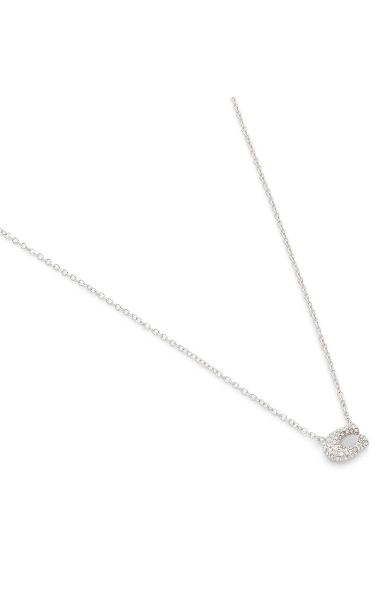 COACH Pavé Signature C Short Pendant Necklace, Alternate, color, Rhodium