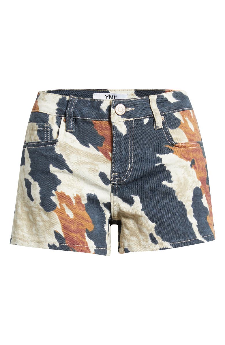 YMI Print Mid Rise Bull Denim Shorts, Main, color, Dallas