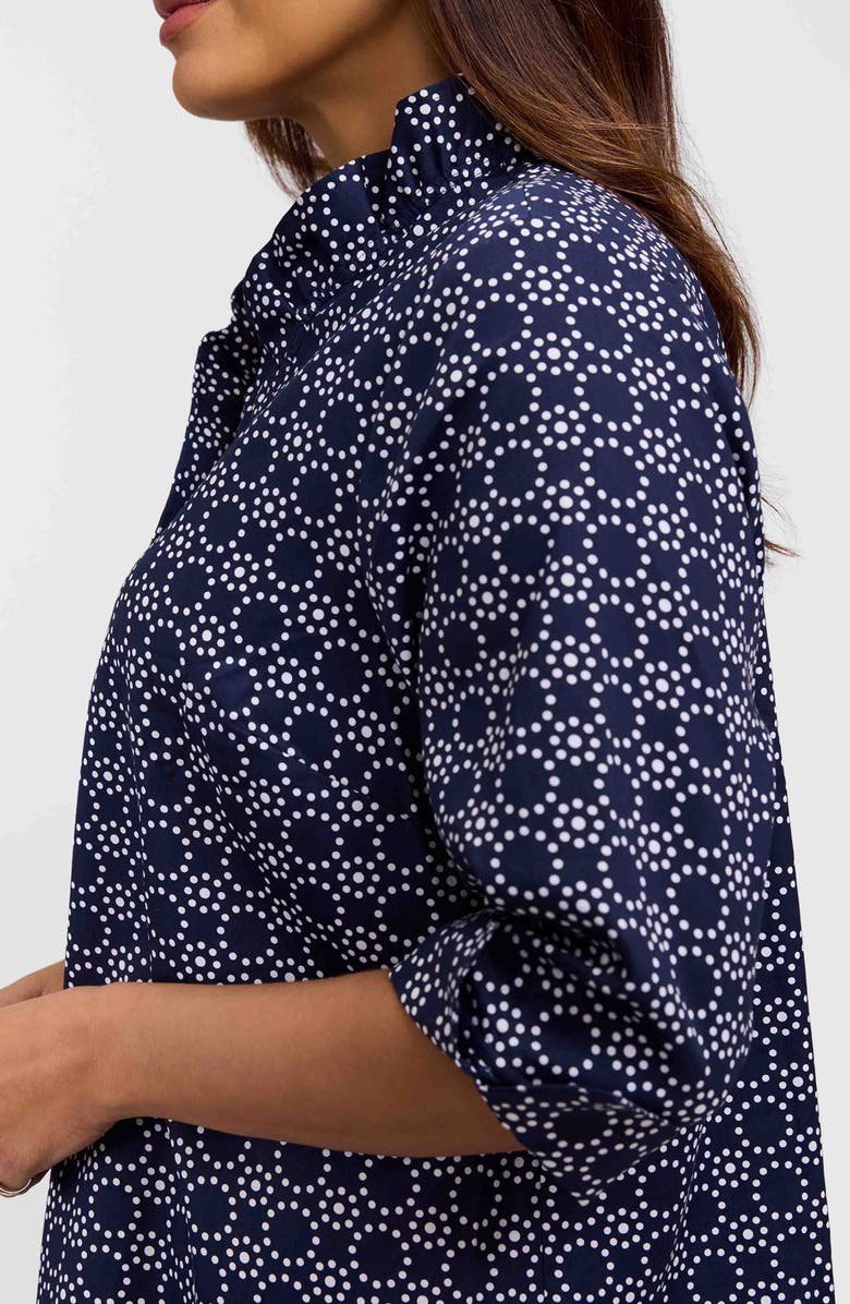 Foxcroft Tammy Cotton Ruffle Collar Top, Alternate, color, Navy Blue/ White