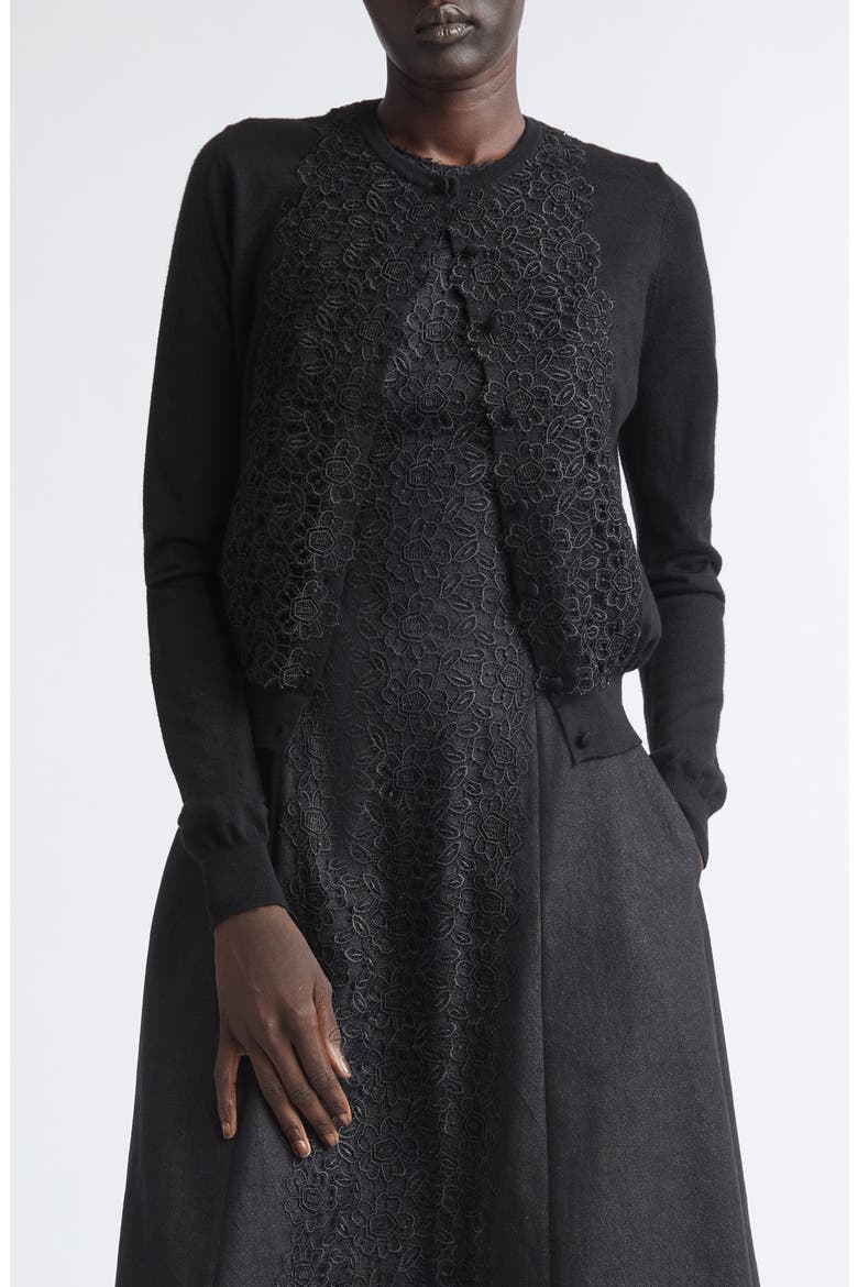 Floral Lace Cardigan, Main, color, BLACK