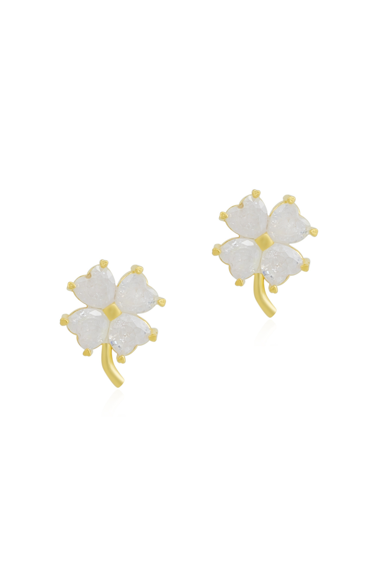 Four Leaf Clover Sterling Silver Stud Earrings - White, Main, color, Gold