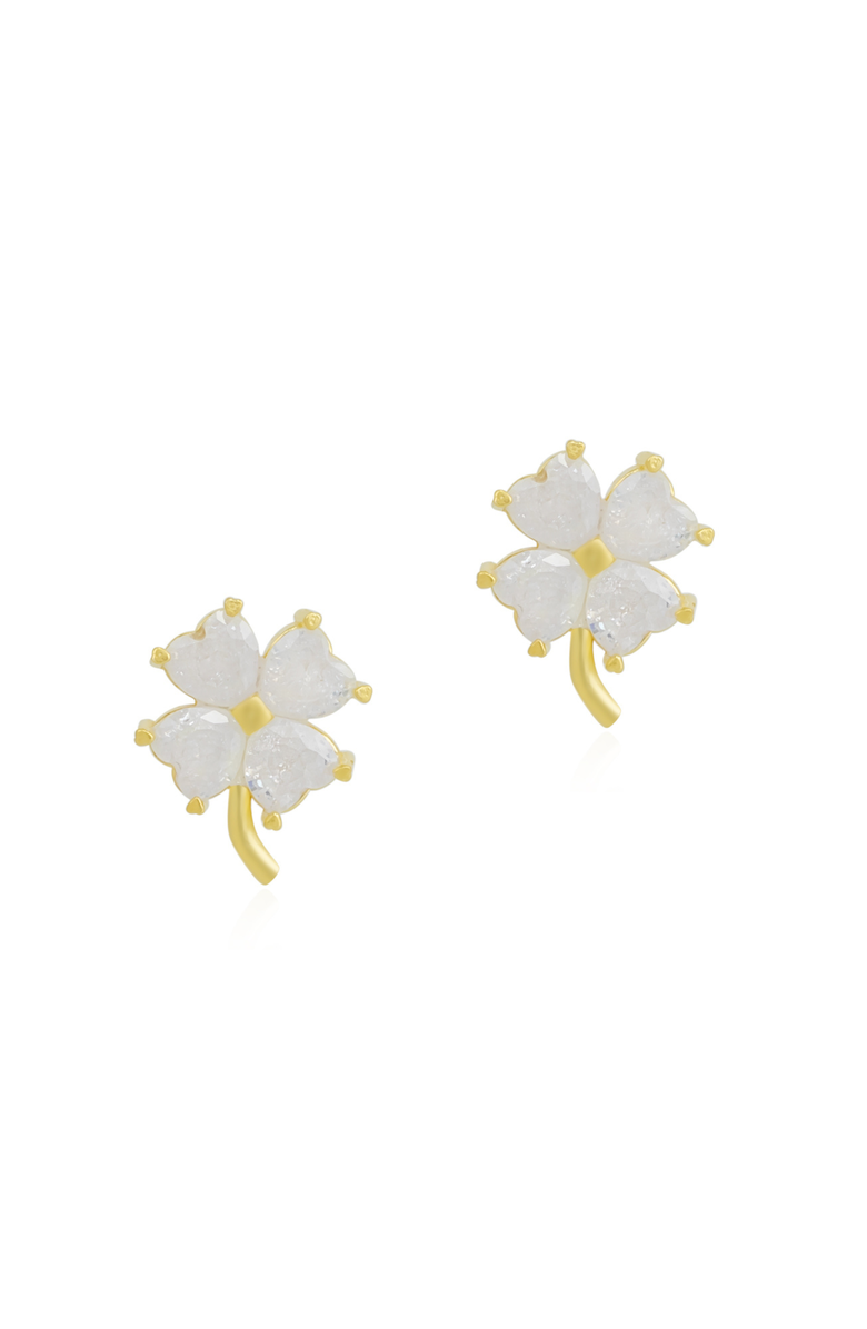 Spero London Four Leaf Clover Sterling Silver Stud Earrings - White, Main, color, Gold
