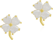 Spero London Four Leaf Clover Sterling Silver Stud Earrings - White