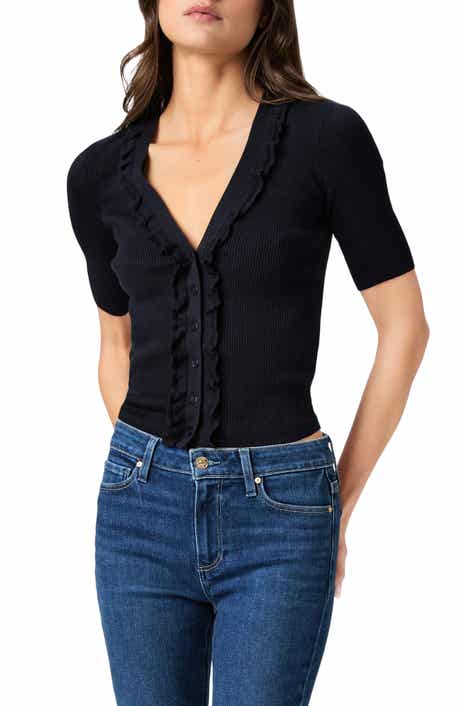 PAIGE Demetra Ruffle Rib Short Sleeve Cardigan