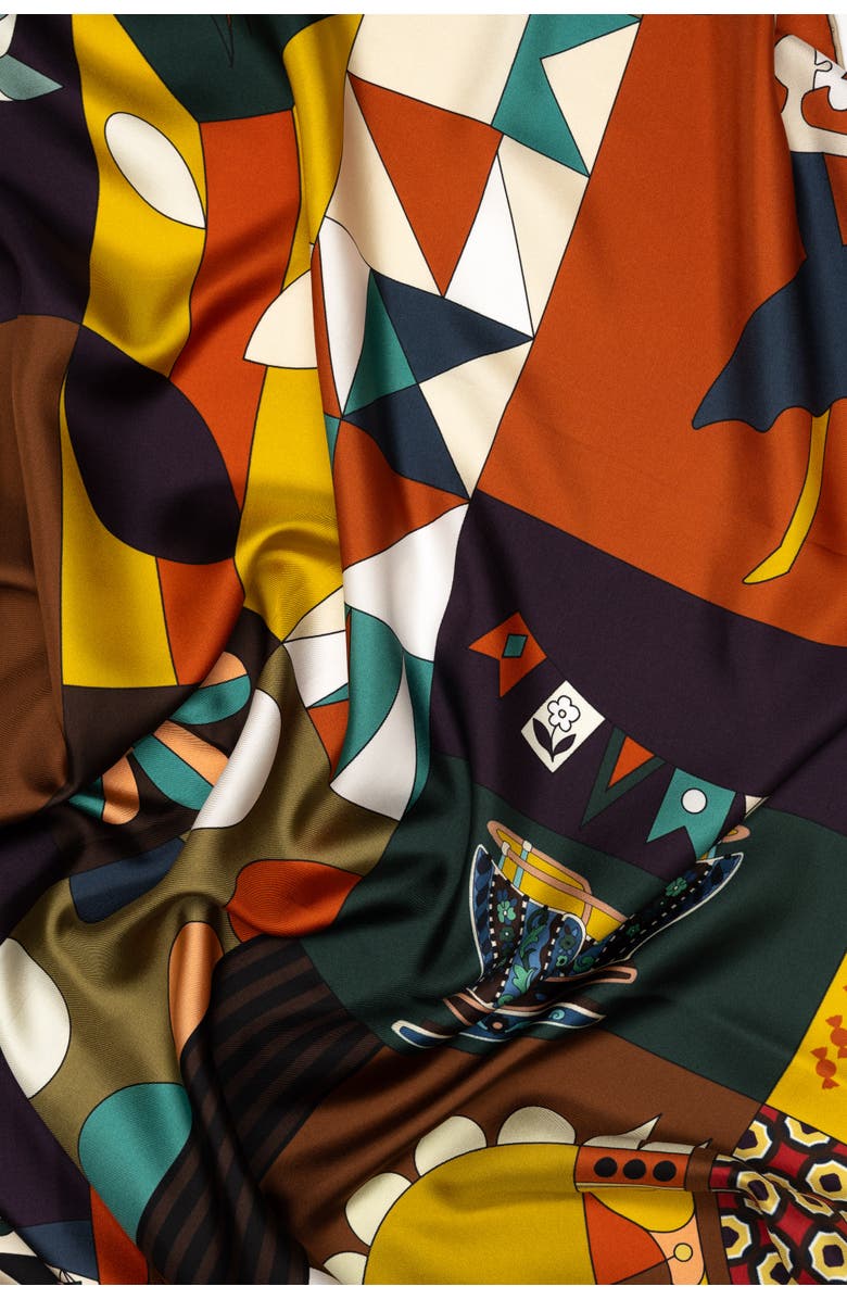 Elizabetta Parisian Carnival - Silk Foulard, Alternate, color, Chocolate