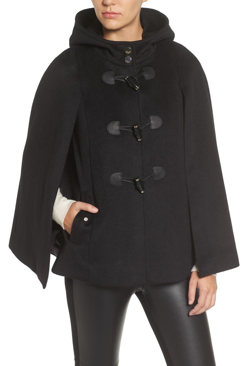 Toggle Cape with Faux Fur, Alternate, color, BLACK