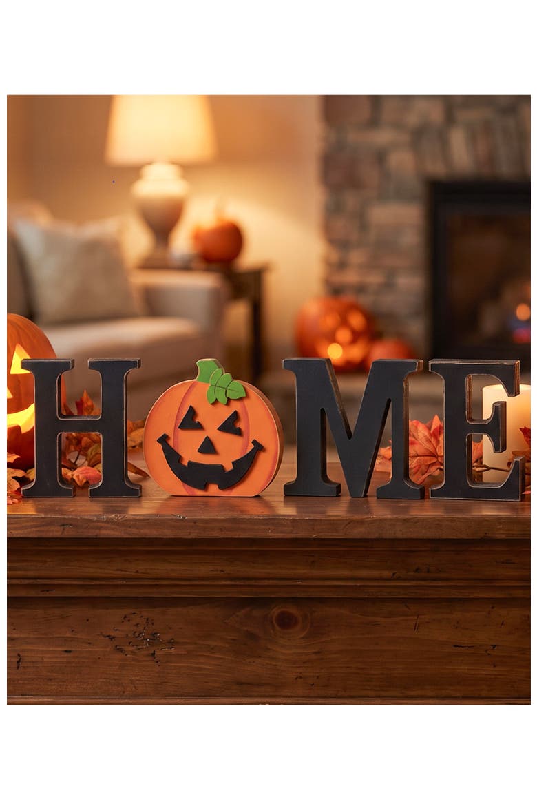 13-Pieces Wooden Interchangeable HOME Tabletop Sign with Seasonal Icons, Alternate, color, Black
