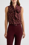 Anne Klein Medallion Print Sleeveless Crepe Bow Top
