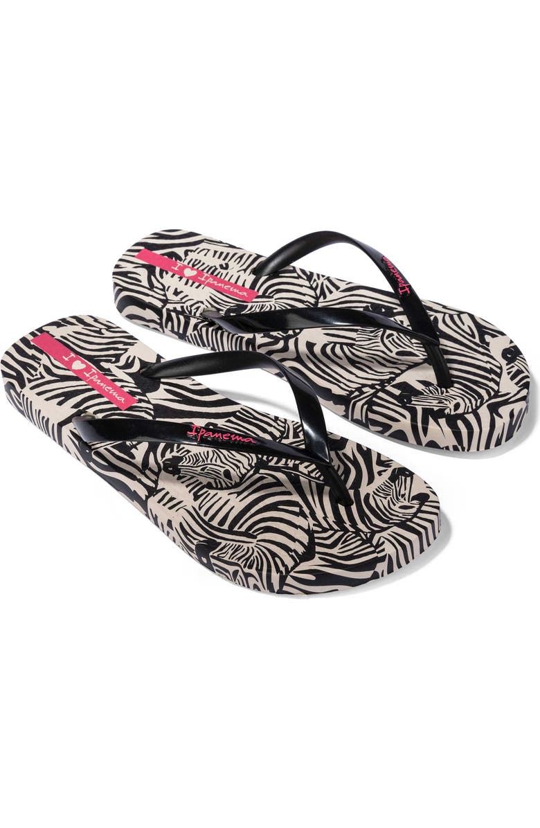 Ipanema Animal Print VI Flip Flop, Main, color, Beige/ Black/ Pink