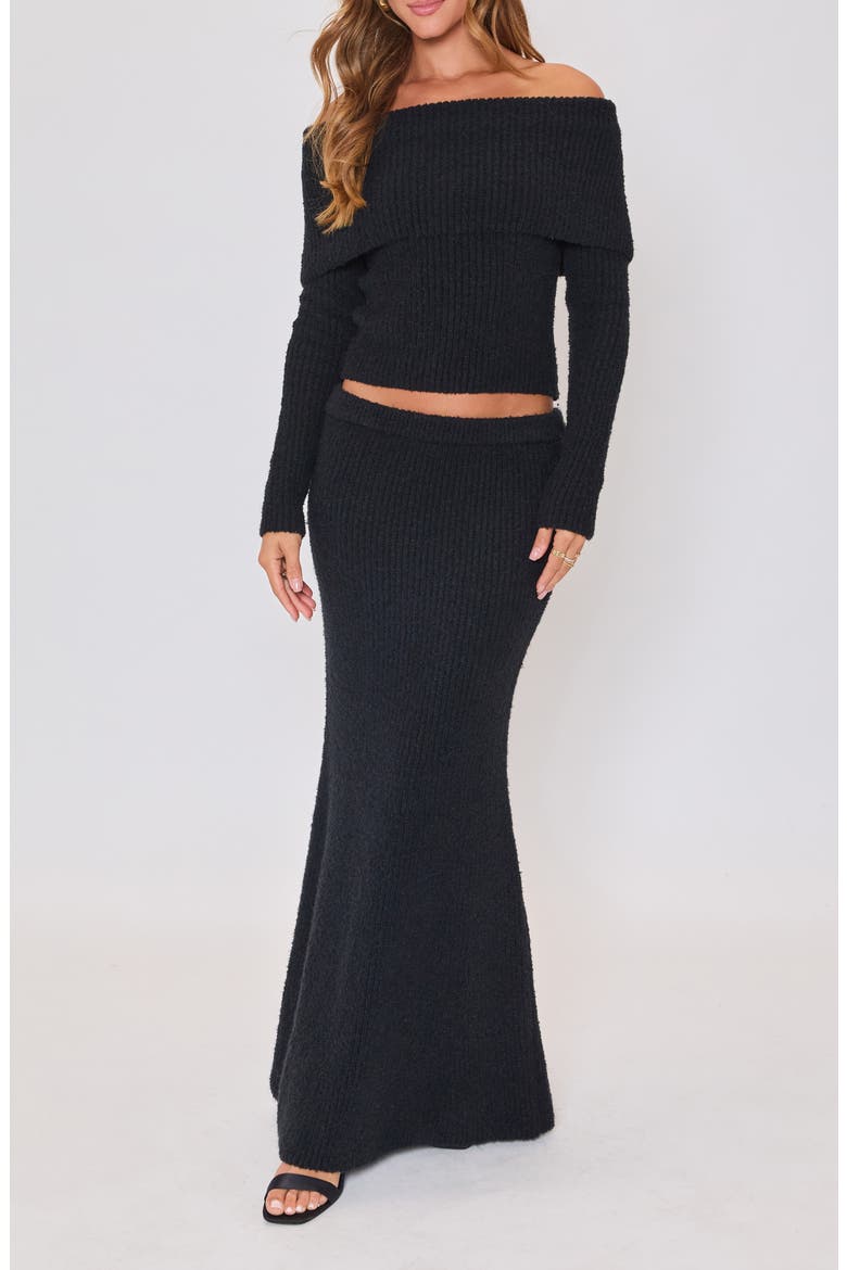 Ruby Flute Rib Maxi Skirt, Alternate, color, BLACK