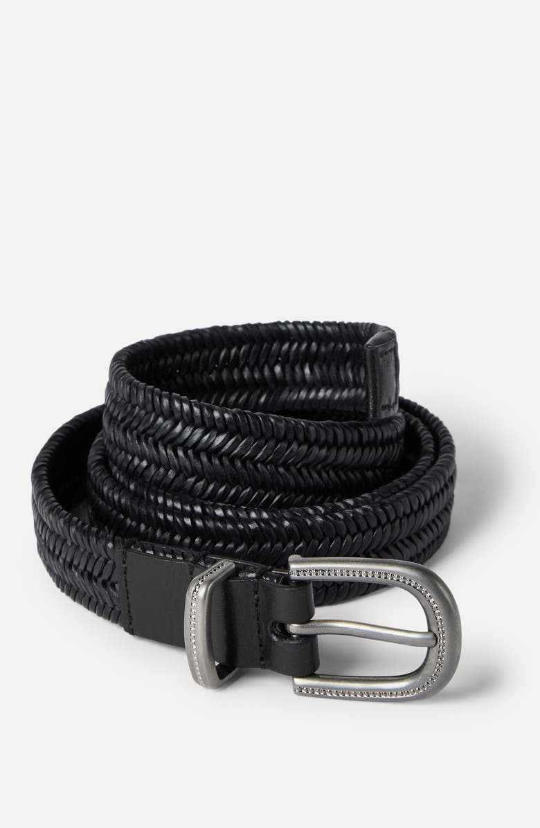 Brunello Cucinelli Stretch braided leather belt, Alternate, color, Black