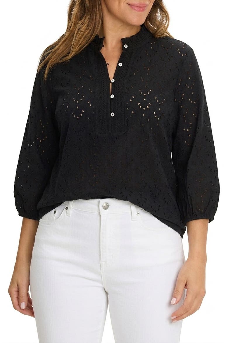 Eyelet Ruffle Neck Top, Main, color, BLACK ONYX