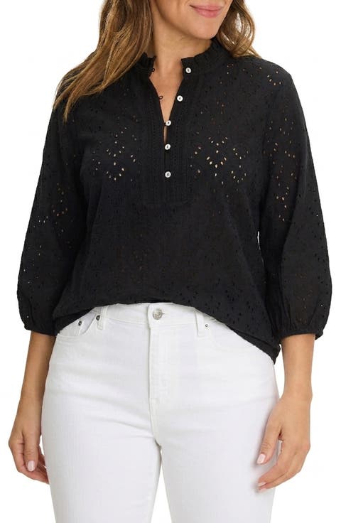 Eyelet Ruffle Neck Top