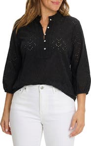 NIC+ZOE Eyelet Ruffle Neck Top