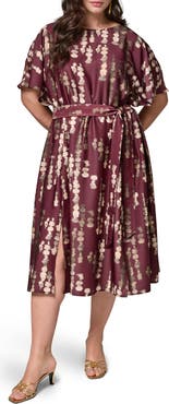 DONNA KARAN Print Stretch Satin Midi Dress
