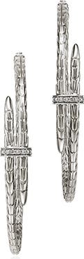 John Hardy Large Spear Hoop Earrings, Silver, Diamonds, 45mm