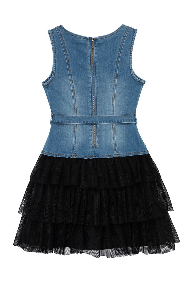 Kids' Denim & Tulle Tiered Dress, Alternate, color, DENIM