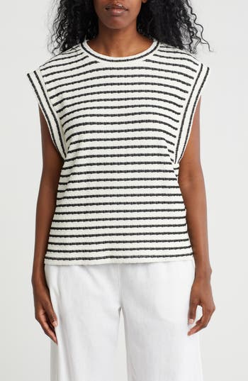 Bobeau Stripe Textured Knit Tank In Gray