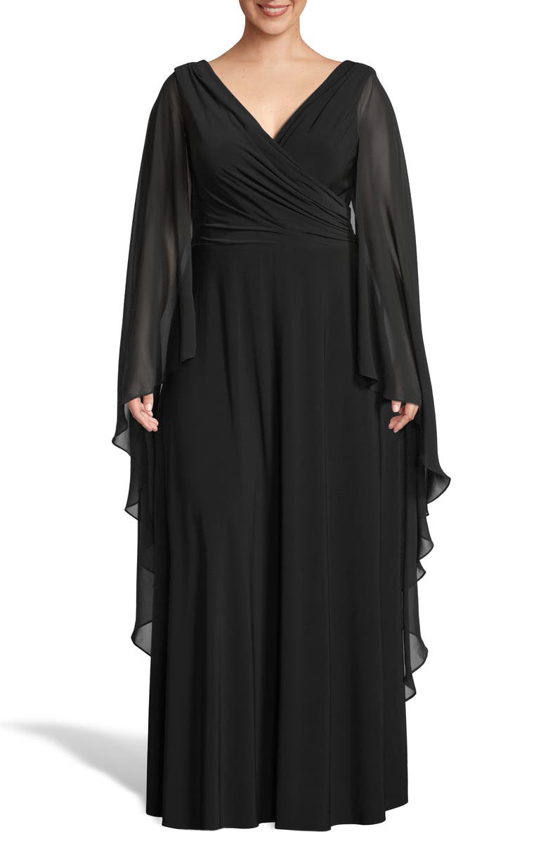 Xscape Evenings Xscape Side Ruched Long Sleeve Chiffon Gown, Alternate, color,