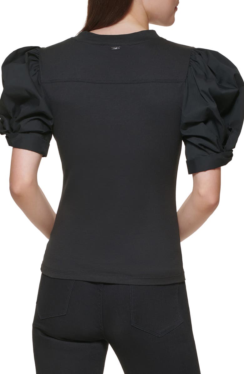 DKNY Puff Sleeve Mixed Media Top, Alternate, color, 