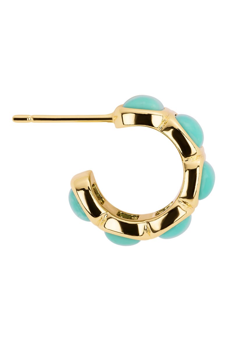 Turquoise Bezel Huggie Hoop Earrings, Alternate, color, GOLD