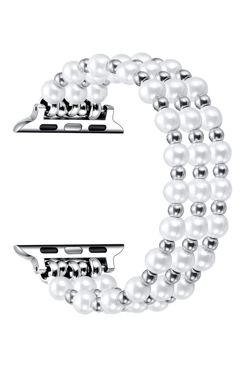 Eve Beaded Faux Pearl Apple Watch® Watchband, Alternate, color, SILVER