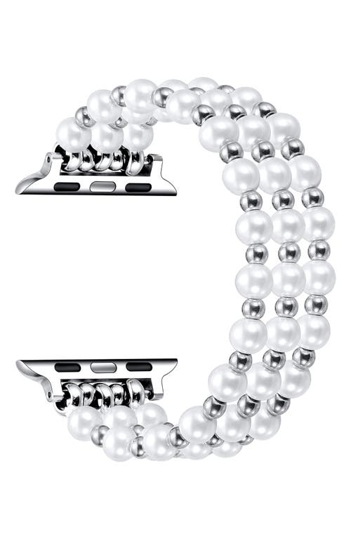 The Posh Tech Eve Beaded Faux Pearl Apple Watch® Watchband In Silver
