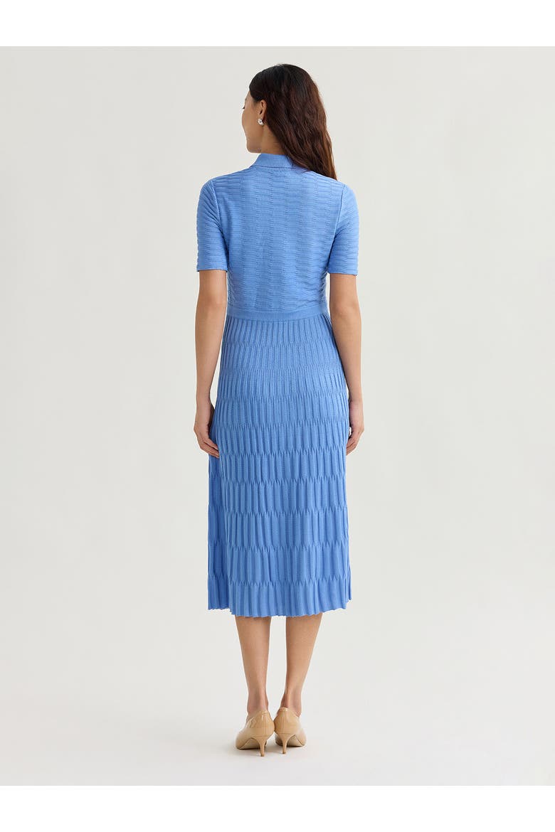 Fit & Flare Geometric Collared Soft Knit Maxi Dress, Alternate, color, Tranquil Blue