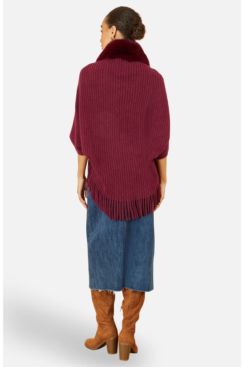Faux Fur Collar Tassel Hem Shrug, Alternate, color, Burgundy