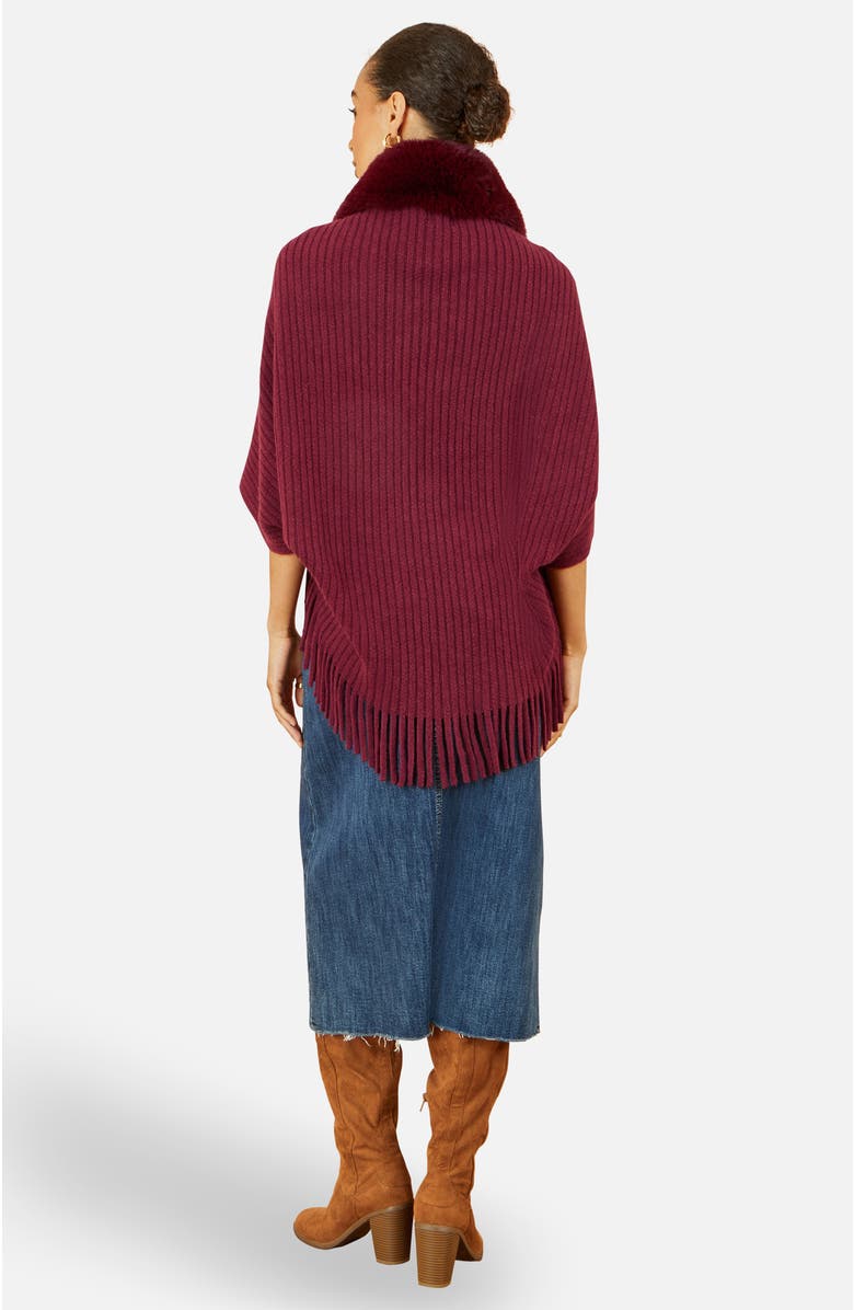 Yumi Faux Fur Collar Tassel Hem Shrug, Alternate, color, Burgundy