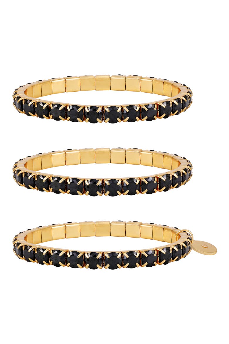 Set of 3 Stretch Bracelets, Main, color, BLACK