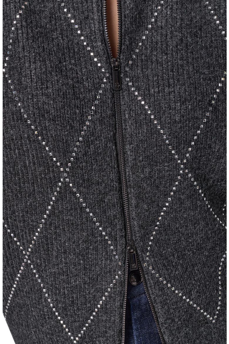 Crystal Embellished Zip Front Bomber Cardigan, Alternate, color, CHARCOAL H