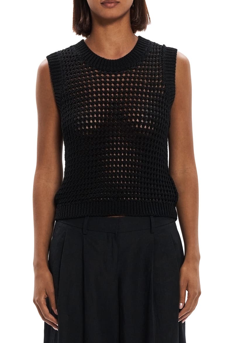 Open Stitch Pima Cotton Sweater Vest, Main, color, BLACK - 001