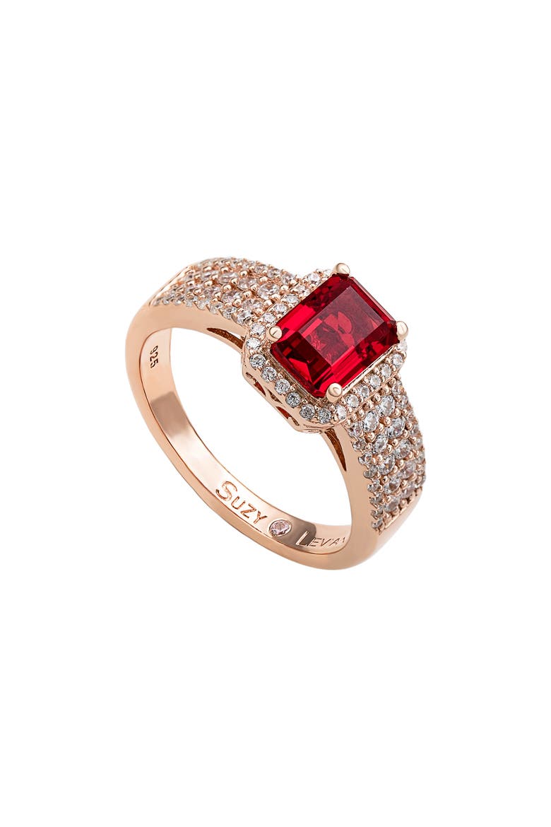 Emerald Cut Cubic Zirconia Halo Ring, Main, color, RED