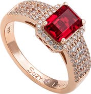 SUZY LEVIAN Emerald Cut Cubic Zirconia Halo Ring