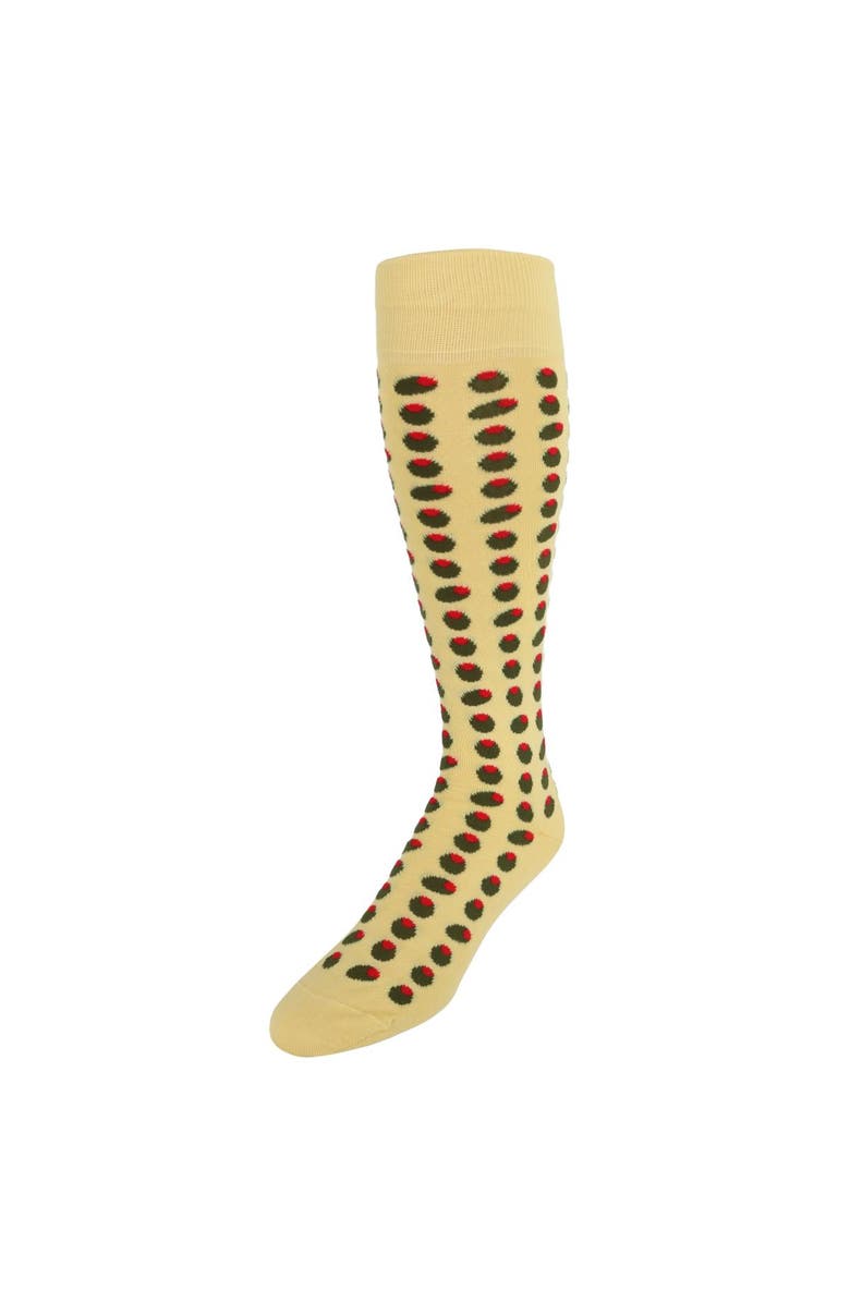 Trafalgar Happy Hour Martini Olives Over The Calf Mercerized Cotton Novelty Socks, Main, color, Yellow