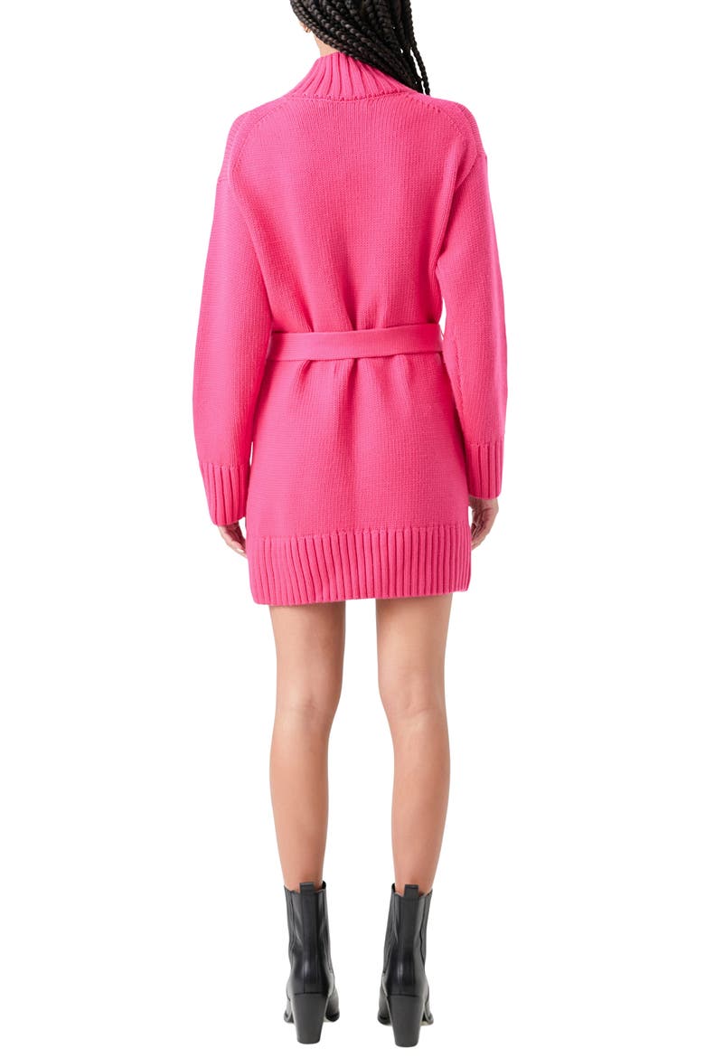 Tie Belt Long Sleeve Sweater Minidress, Alternate, color, FUCHSIA