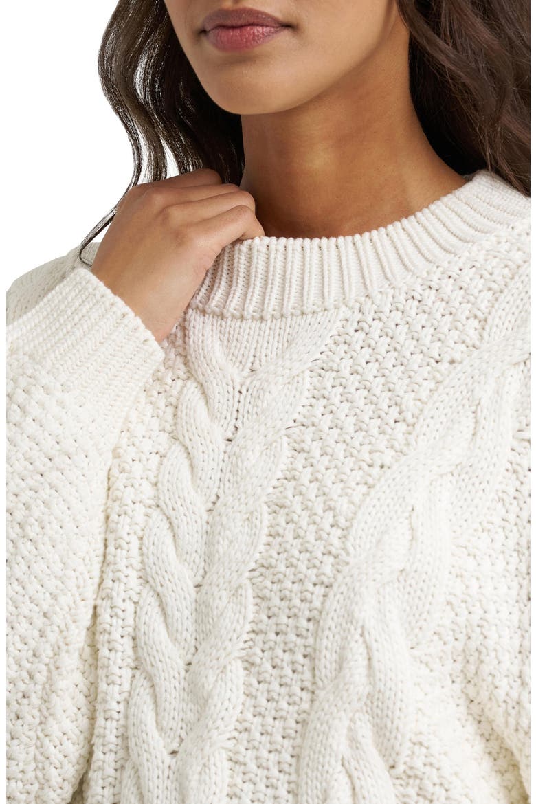 Heritage Cable Crewneck Sweater, Alternate, color, EGRET