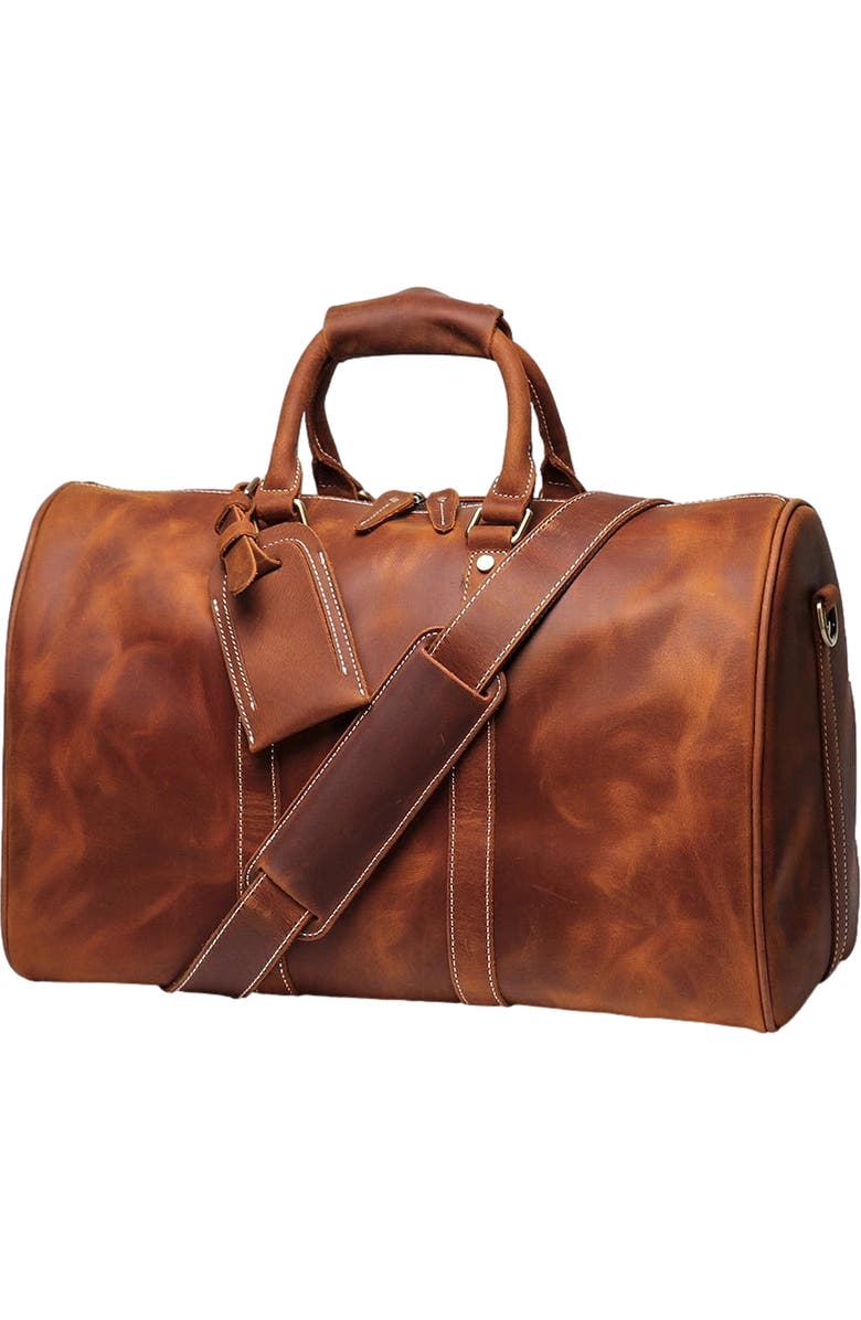 STEEL HORSE LEATHER The Brandt Weekender | Small Leather Duffle Bag, Alternate, color, Brown
