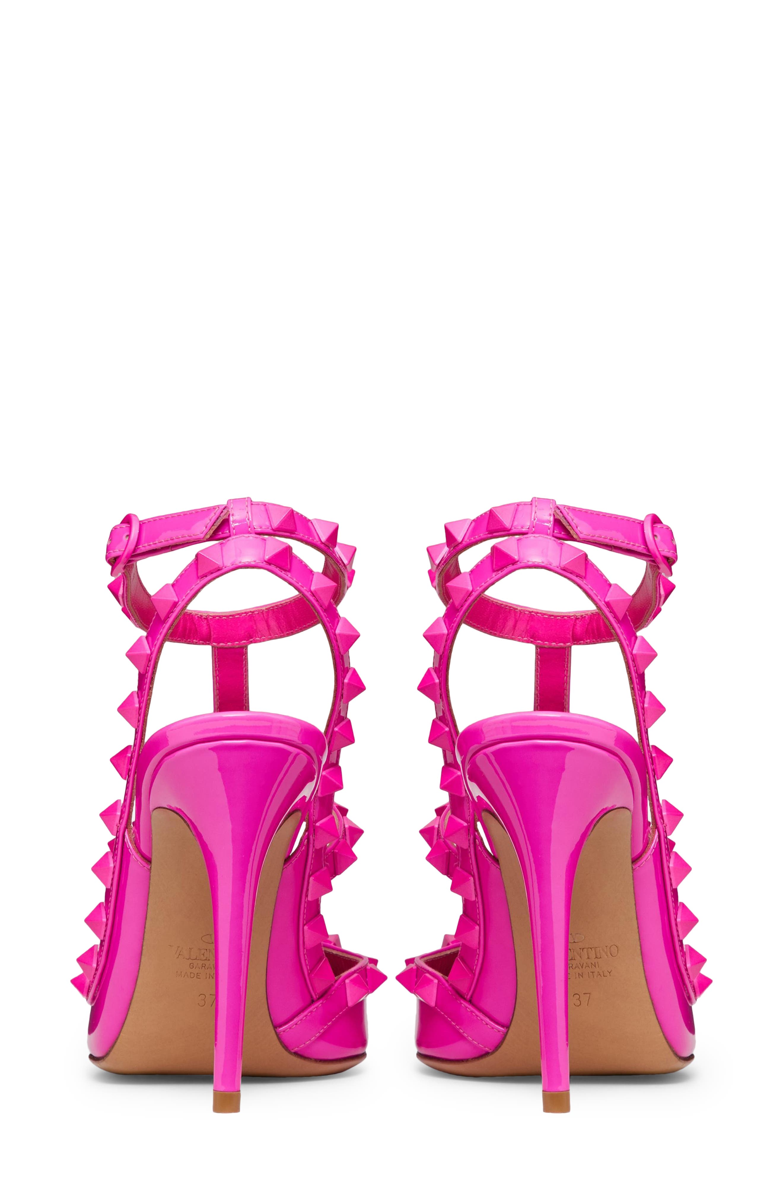 Rockstud Patent T-Strap Pointed Toe Pump, Alternate, color, UWT PINK PP