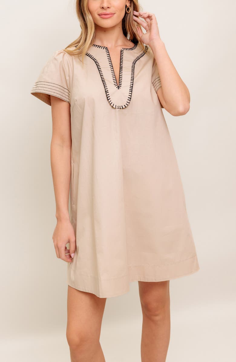 FLYING TOMATO Blanket Stitch Dress, Alternate, color, Taupe Black