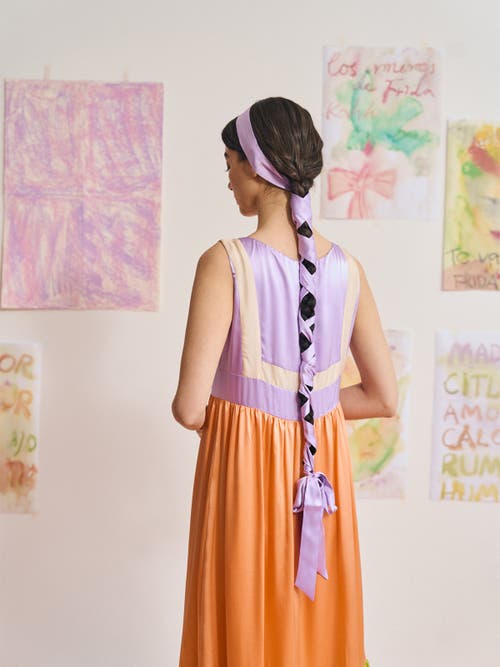 Lost Pattern Nyc "la Collectionneuse" Silk Ribbon Scarf In Purple