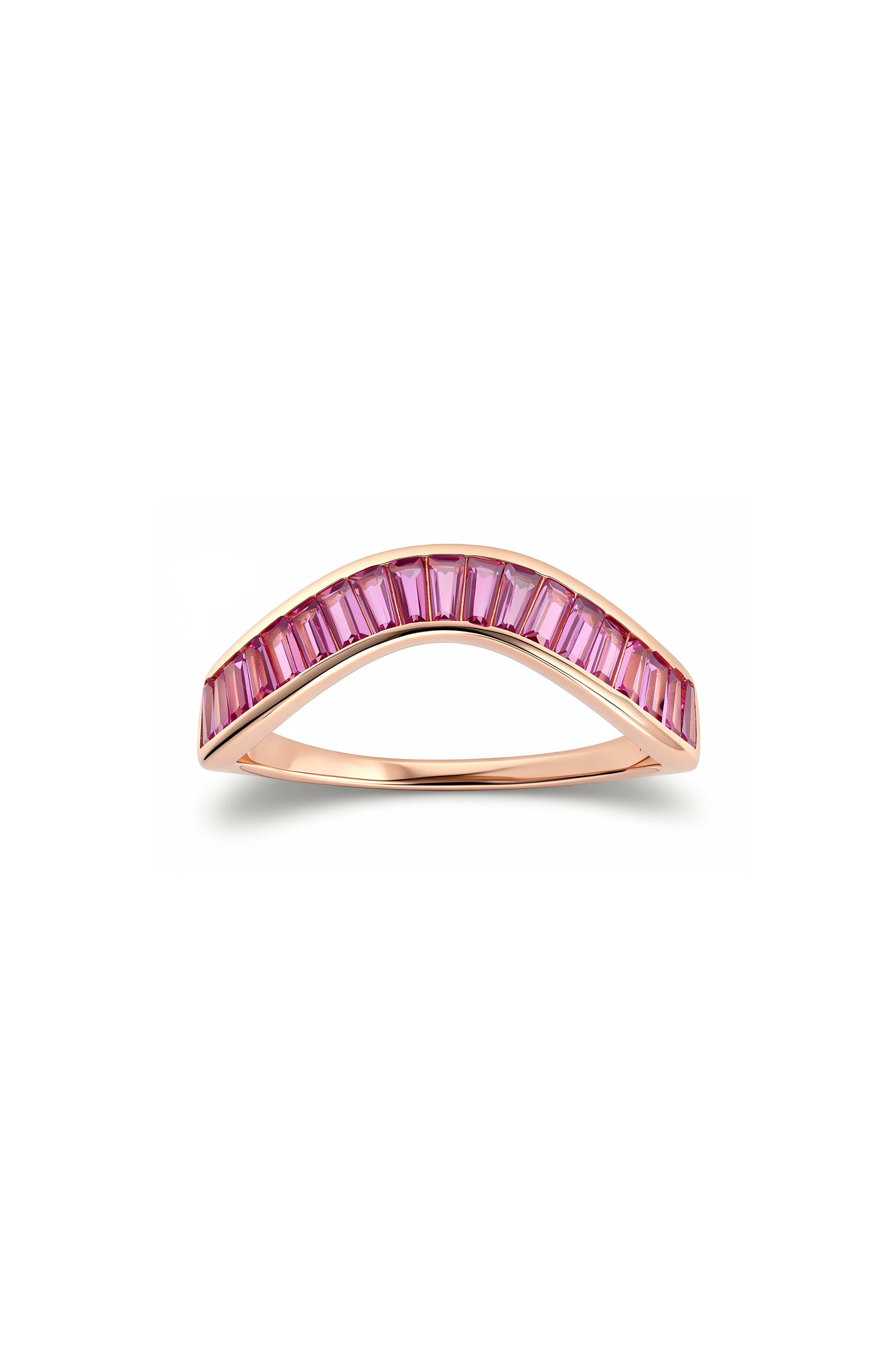 Pink Baguette Cubic Zirconia Swirl Band Ring