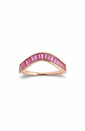 Pink Baguette Cubic Zirconia Swirl Band Ring