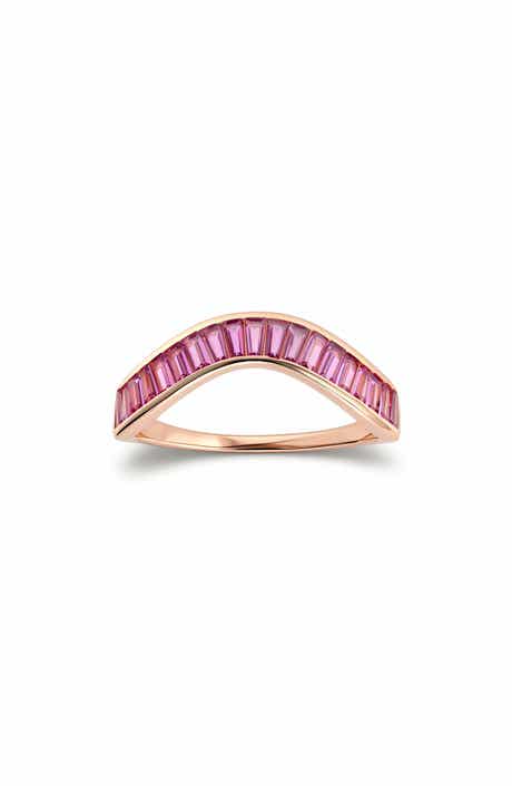 Pink Baguette Cubic Zirconia Swirl Band Ring