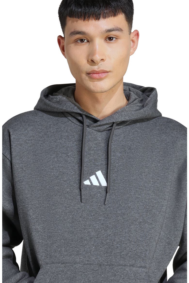 Essential 3-Stripes Fleece Hoodie, Alternate, color, DARK GREY HEATHER/ WHITE