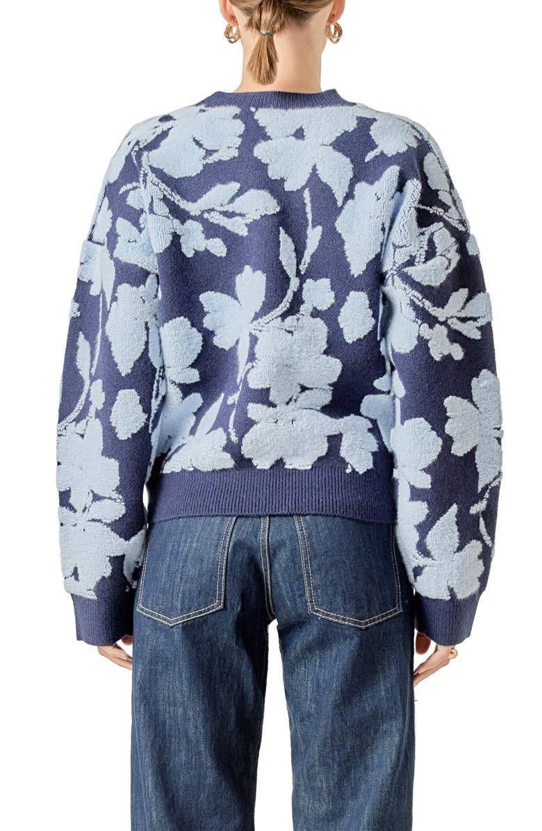 English Factory Fuzzy Flower Sweater, Alternate, color, Navy/ Powder Blue