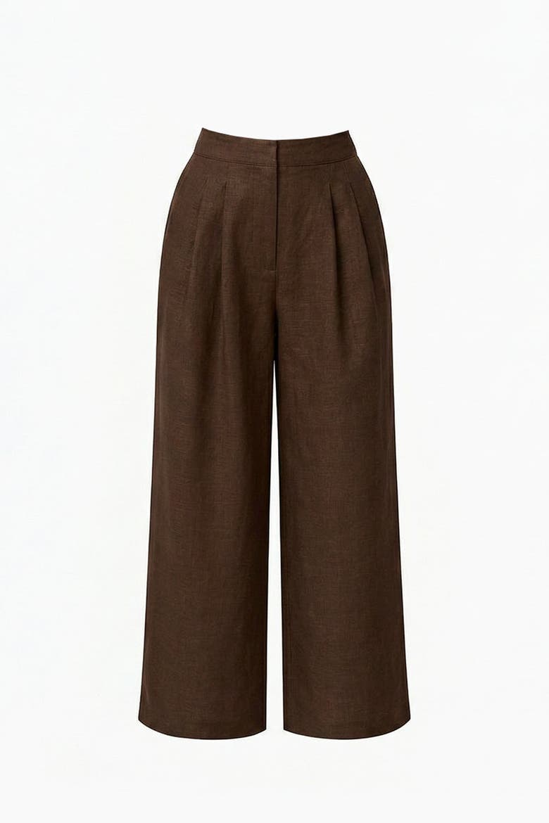 Owen Pocket Zipper Culotte Linen Pants, Alternate, color, Brown