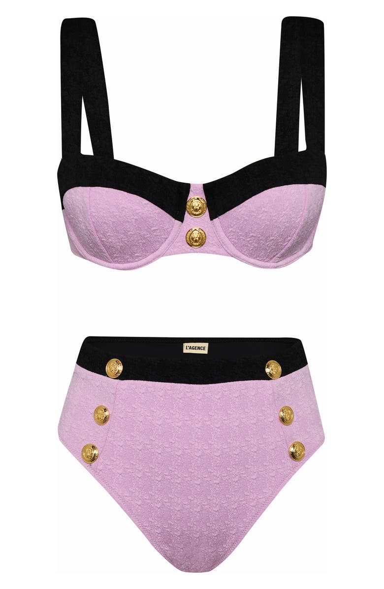 L'AGENCE Alexandria Colorblock Bikini Top, Alternate, color, Light Violet